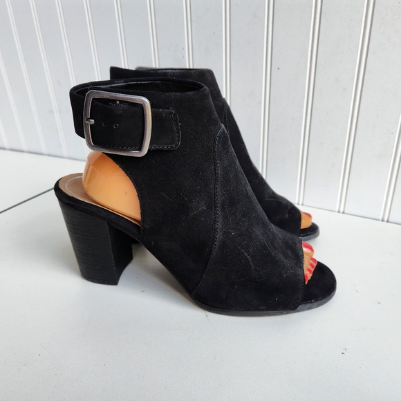 VIONIC Black Suede Leather Peep Toe Comfort Ankle Booties Boots Size 9.5 - Picture 3 of 11